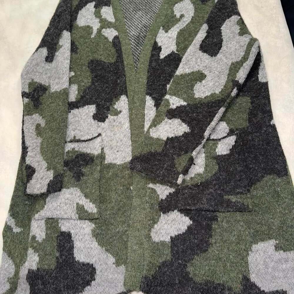 Modern Canvas Camouflage Open Front Cardigan